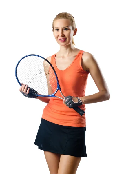 Mulher jogador de tênis no branco — Fotografia de Stock
