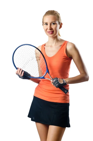 Jugadora de tenis mujer en blanco — Foto de Stock