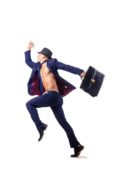 Naked businessman jumping on white — Stock Photo, Image