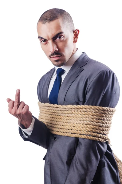 Businessman tied up with rope — Stock Photo, Image