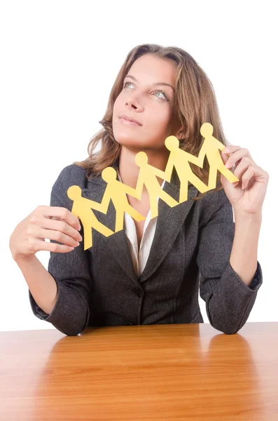 Businesswoman with paper on white — Stock Photo, Image