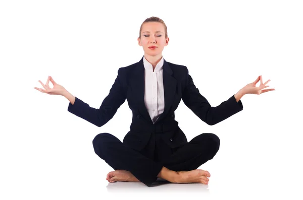 Giovane donna d'affari meditando sul bianco — Foto Stock