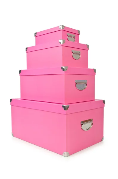 Roze giftboxes geïsoleerd op wit — Stockfoto