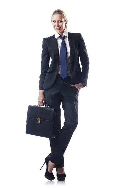 Businesswoman with briefcase on white — Stock Photo, Image