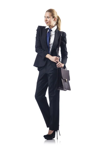Geschäftsfrau mit Aktentasche auf Weiß — Stockfoto