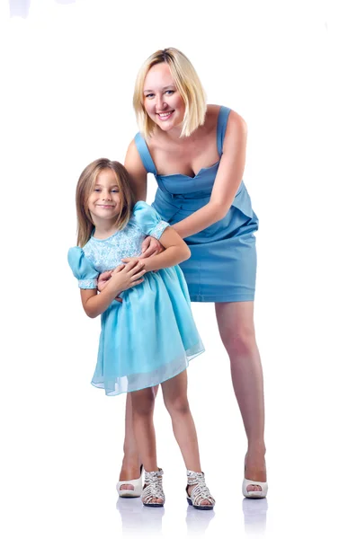 Happy mom and daughter on white — Stock Photo, Image