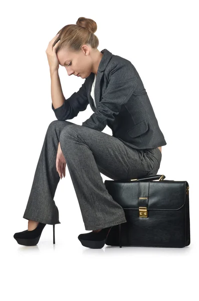 Businesswoman with briefcase on white — Stock Photo, Image