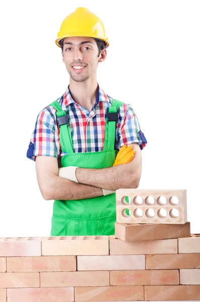 Construtor com chapéu duro no branco — Fotografia de Stock