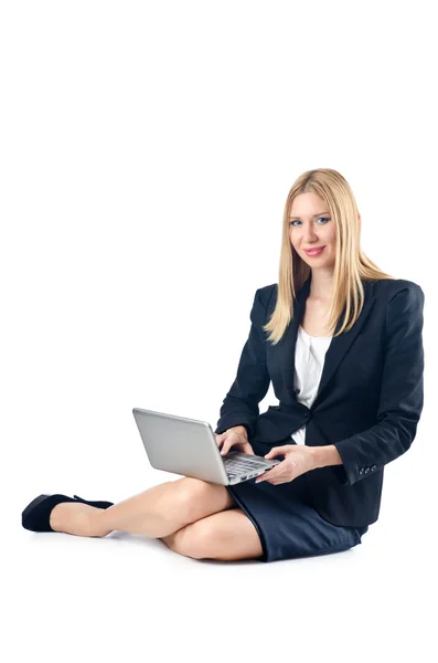 Businesswoman sitting on floor with laptop — Stock Photo, Image