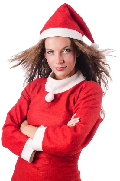 Vrouw santa geïsoleerd op de witte — Stockfoto