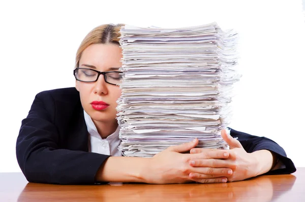 Woman businesswoman with lots of papers — Stock Photo, Image