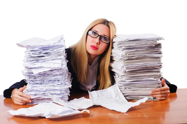 Nő üzletasszony, sok-sok papírok — Stock Fotó