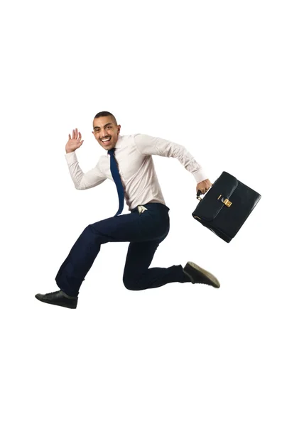 Jumping businessman in business concept on white — Stock Photo, Image