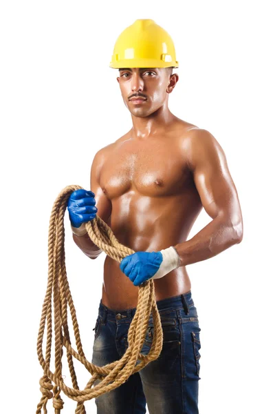 Trabajador de construcción desnudo en blanco —  Fotos de Stock