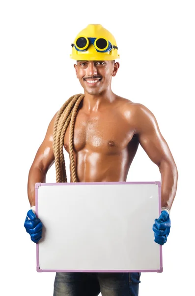 Trabajador de construcción desnudo en blanco —  Fotos de Stock