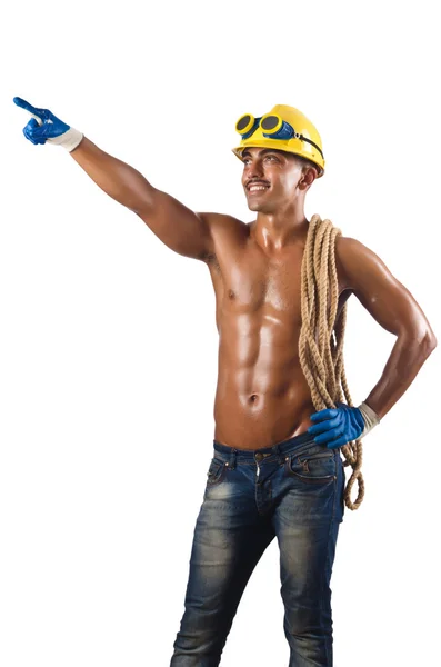 Trabajador de construcción desnudo en blanco — Foto de Stock