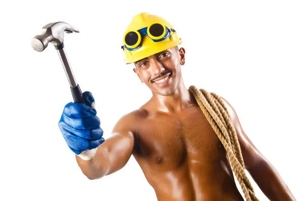 Trabajador de construcción desnudo en blanco — Foto de Stock