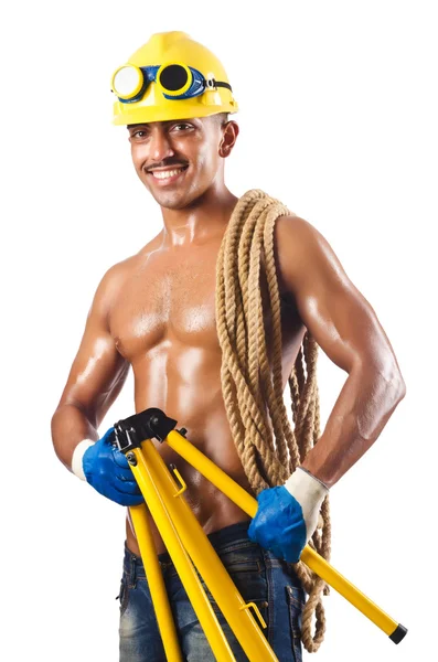 Naked construction worker on white — Stock Photo, Image