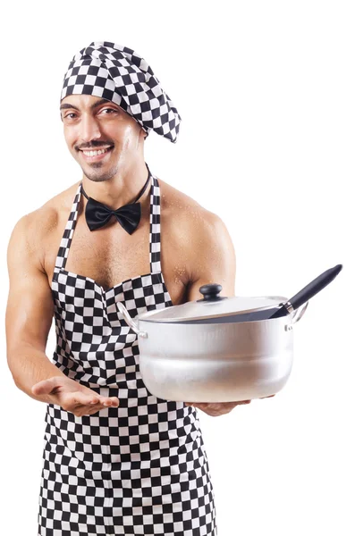 Sexy male cook isolated on the white — Stock Photo, Image