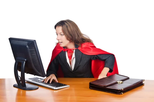 Superwoman werknemer werken in office — Stockfoto