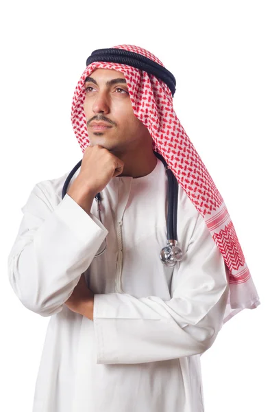 Medico arabo con stetoscopio su bianco — Foto Stock