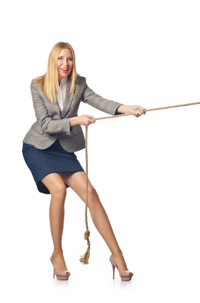 Businesswoman in tug of war concept — Stock Photo, Image