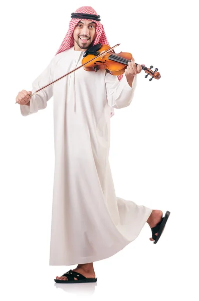 Homme arabe jouant du violon isolé sur blanc — Photo