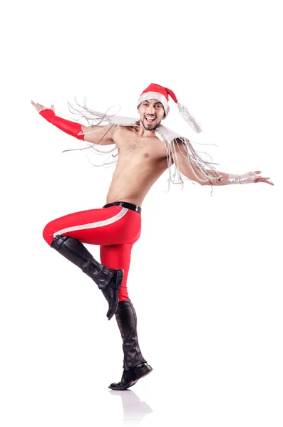 Tanzender Weihnachtsmann isoliert auf dem weißen — Stockfoto