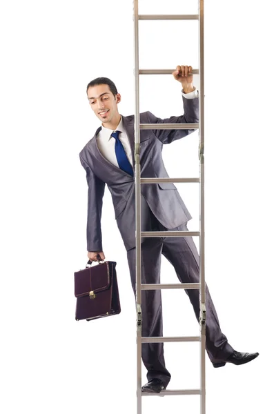 Üzletember mászik a létrán elszigetelt fehér — Stock Fotó