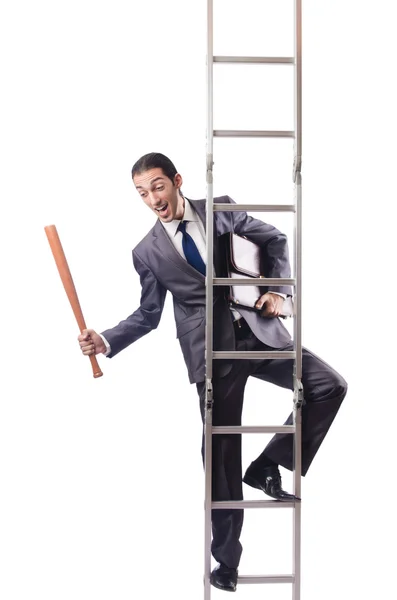Homme d'affaires grimpant l'échelle isolé sur blanc — Photo
