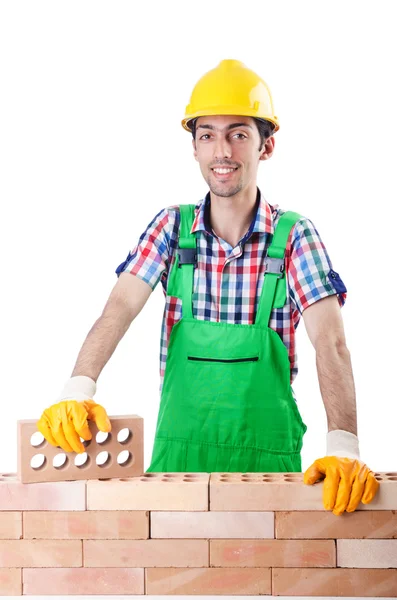 Construtor com chapéu duro no branco — Fotografia de Stock