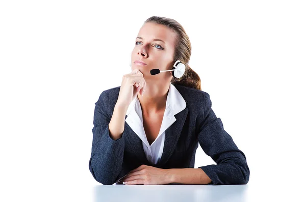 Female helpdesk operator on white — Stock Photo, Image