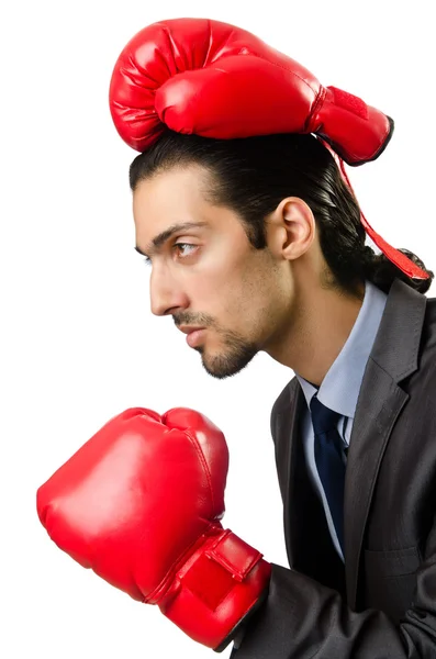 Businessman with boxing gloves on white — Stock Photo, Image