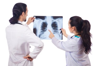 iki doktor x-ray görüntü beyaz üzerinde seyir