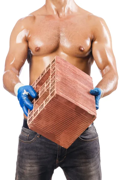 Sexy Bauarbeiterin mit Ziegeln — Stockfoto