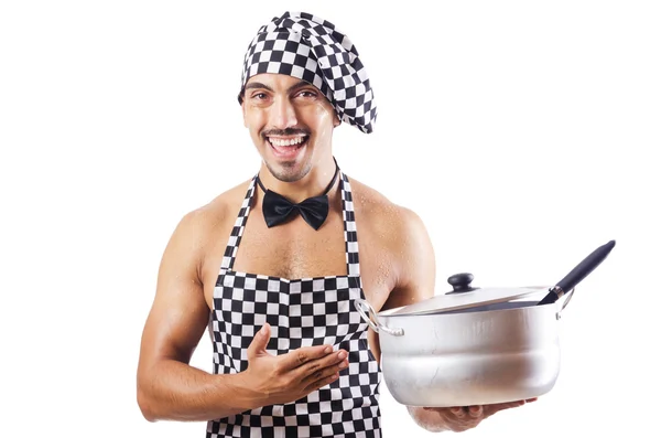 Sexy male cook isolated on the white — Stock Photo, Image