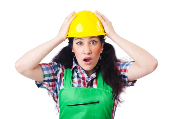 Female construction worker isolated on white — Stock Photo, Image