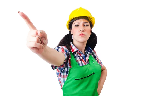 Vrouwelijke bouwvakker geïsoleerd op wit — Stockfoto