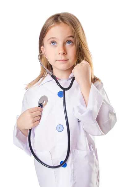 小さな女の子が医者のコスチューム ストック画像