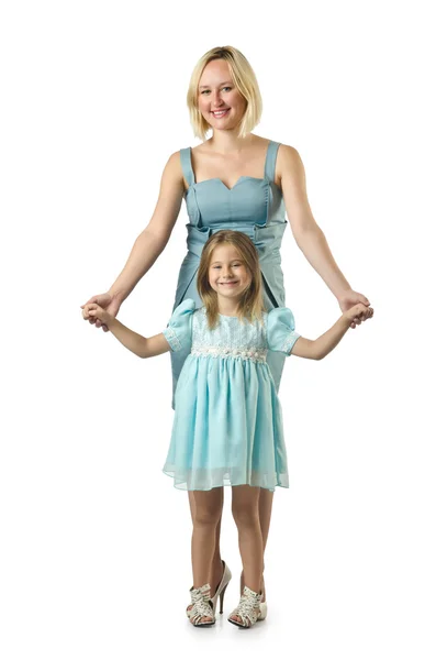 Moeder met dochter geïsoleerd op wit — Stockfoto