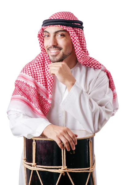 Hombre árabe tocando el tambor aislado en blanco —  Fotos de Stock