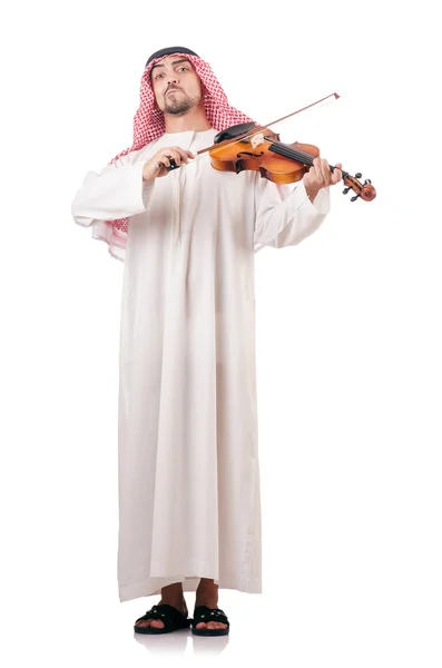 Homme arabe jouant du violon isolé sur blanc — Photo