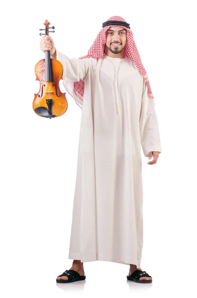 Homme arabe jouant du violon isolé sur blanc — Photo