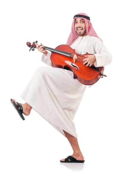 Emiraty człowiek gra skrzypce na białym tle — Zdjęcie stockowe