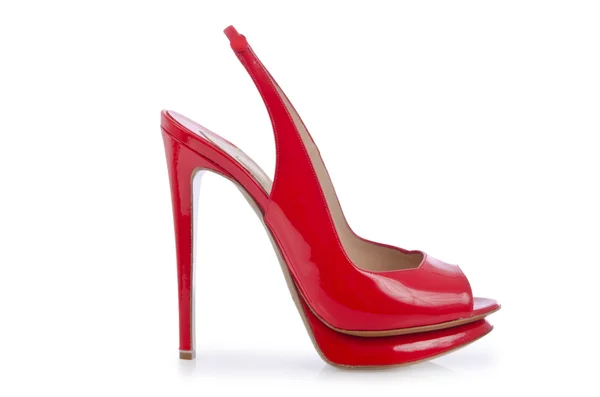 Rosso scarpe donna alla moda isolato sul bianco — Foto Stock