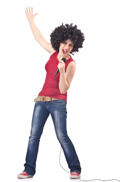 Woman with afro haircut on white — Stock Photo, Image