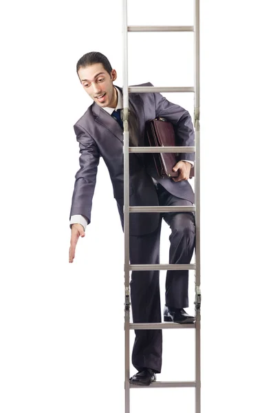 Affärsman klättra stegen isolerad på vit — Stockfoto