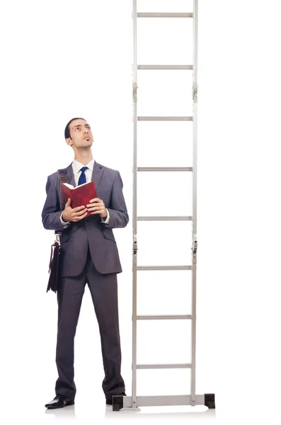 Businessman climbing the ladder isolated on white — Stock Photo, Image