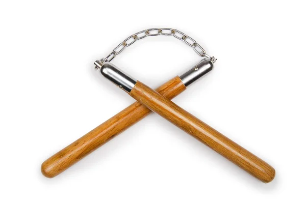 Arma de artes marciales nunchaku aislada en blanco — Foto de Stock