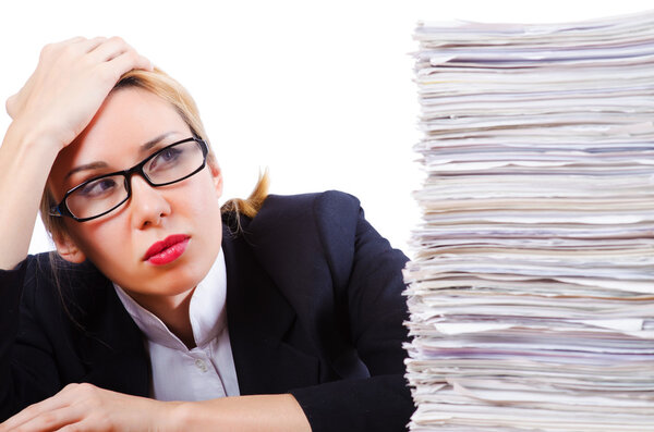 Woman businesswoman with lots of papers